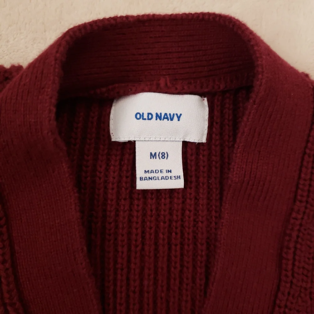 Old Navy Burgundy Red Shaker Stitch V-Neck Button Cardigan Sweater